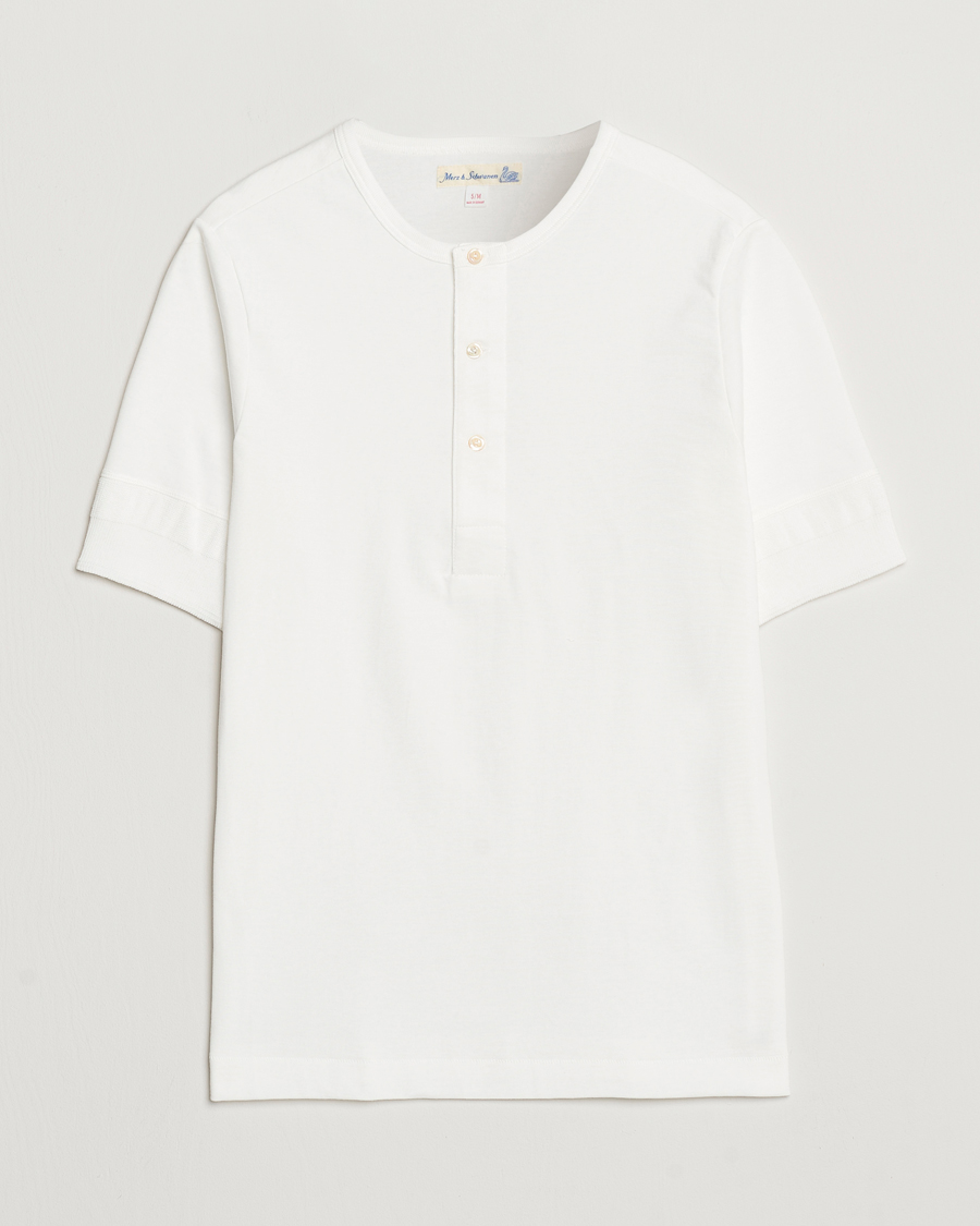 Herren | T-Shirts | Merz b. Schwanen | Short Sleeve Organic Cotton Henley White