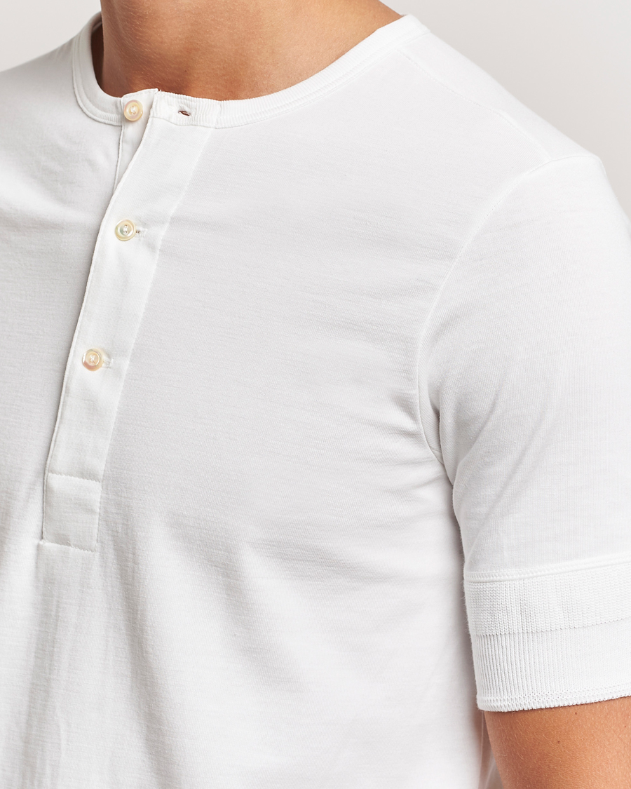 Herren | T-Shirts | Merz b. Schwanen | Short Sleeve Organic Cotton Henley White