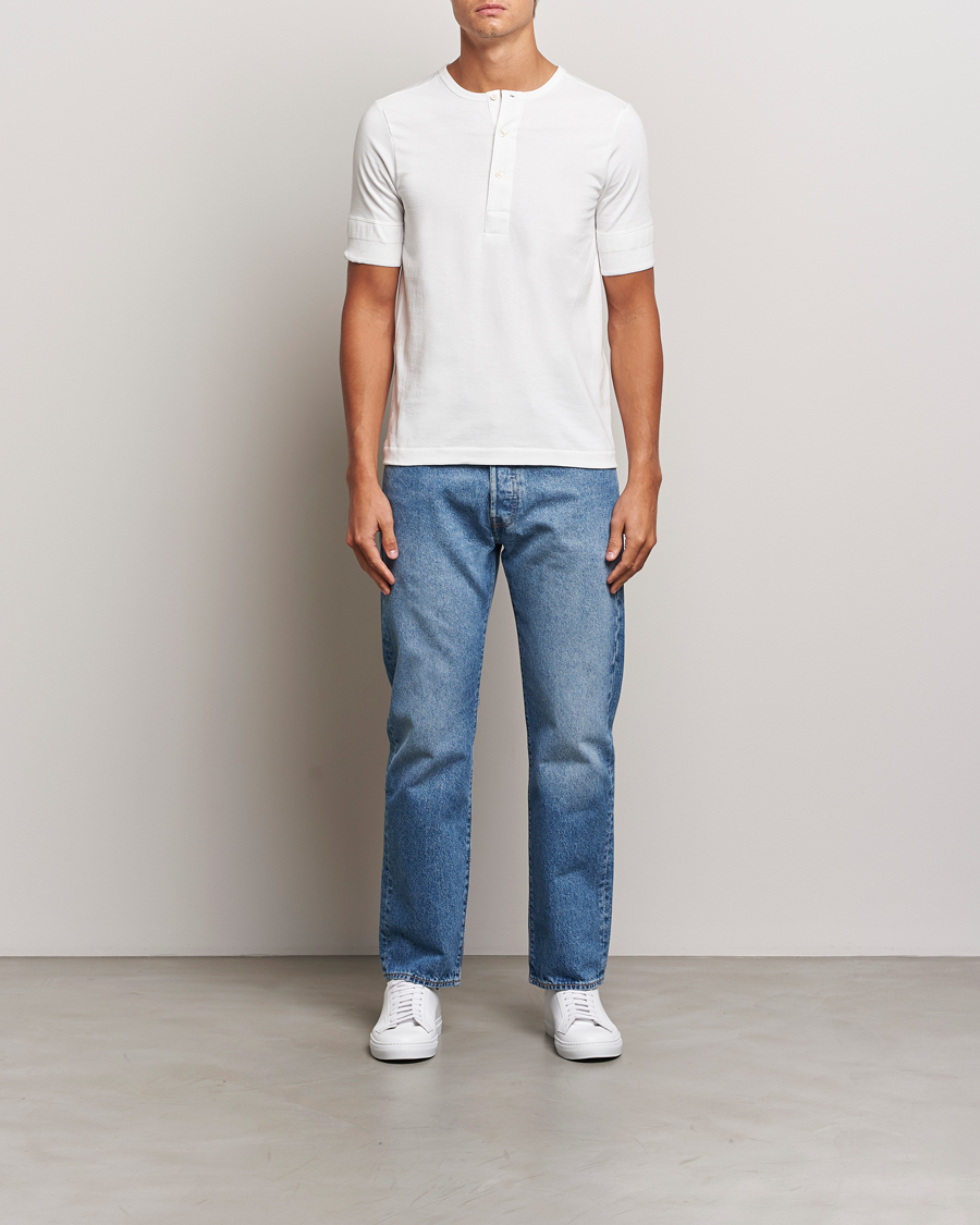 Herren | T-Shirts | Merz b. Schwanen | Short Sleeve Organic Cotton Henley White