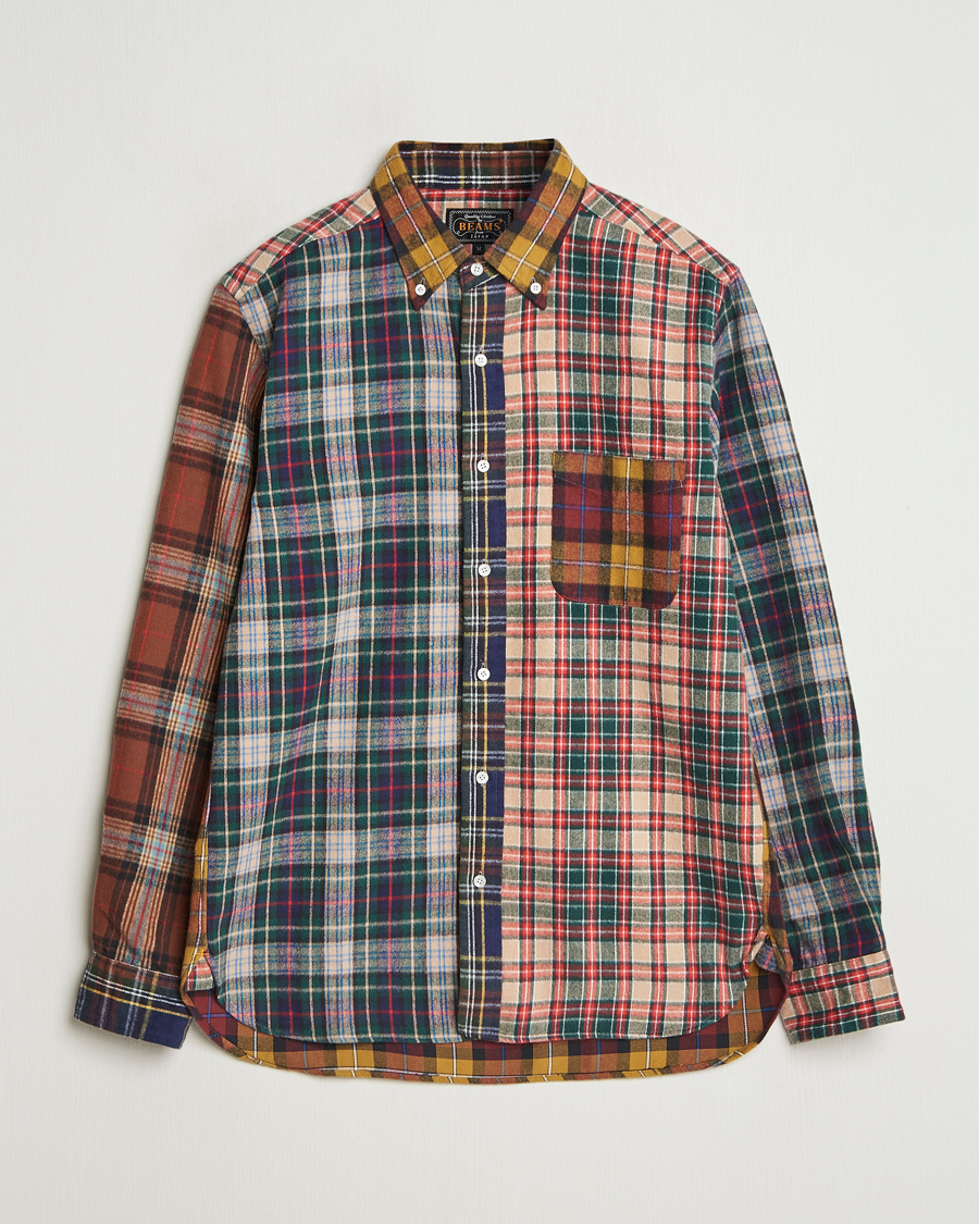 Herren | Hemden | BEAMS PLUS | Patchwork Flannel Button Down Shirt Mustard Multi
