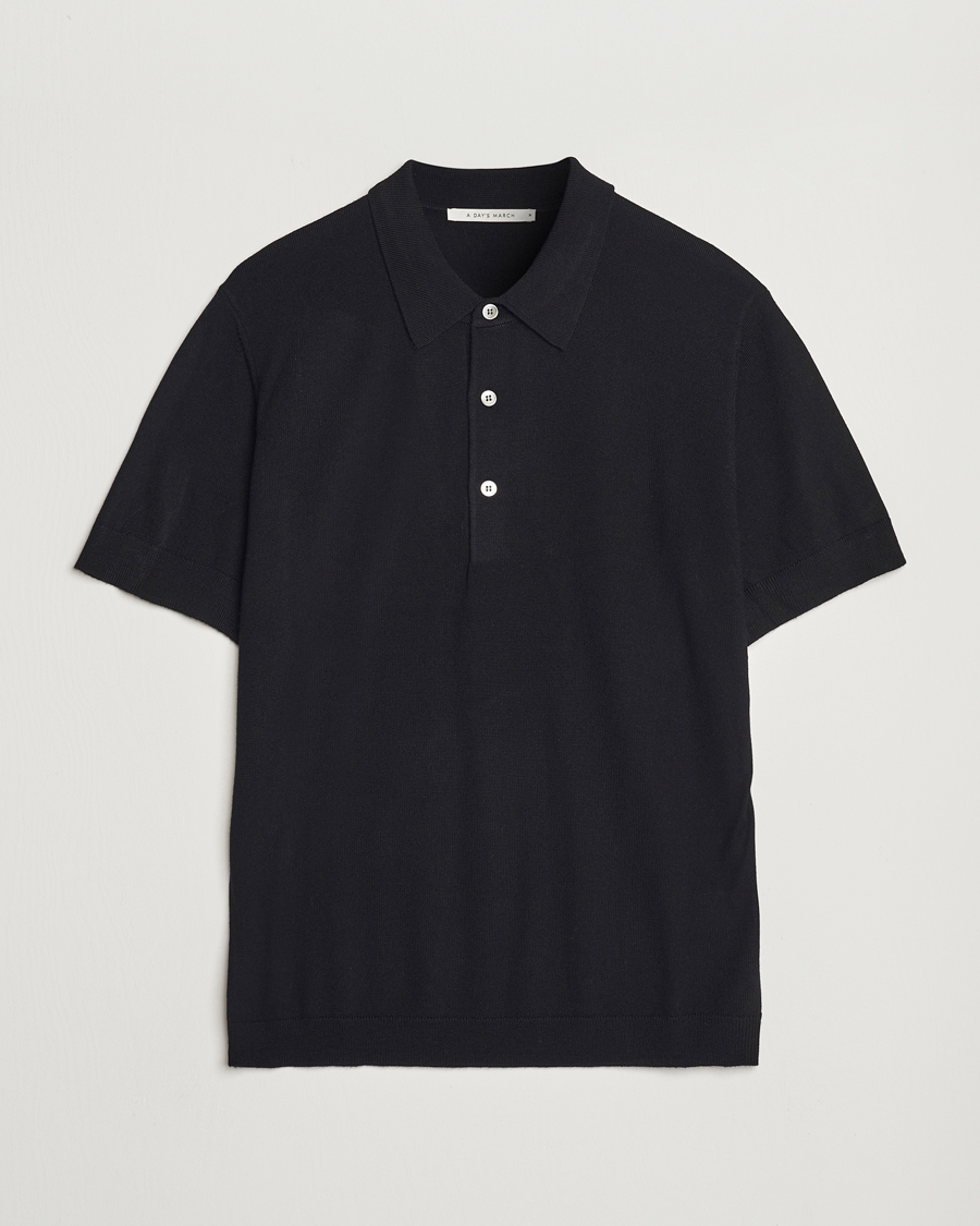 Herren | Poloshirts | A Day's March | Rosehall Short Sleeve Merino Polo Black