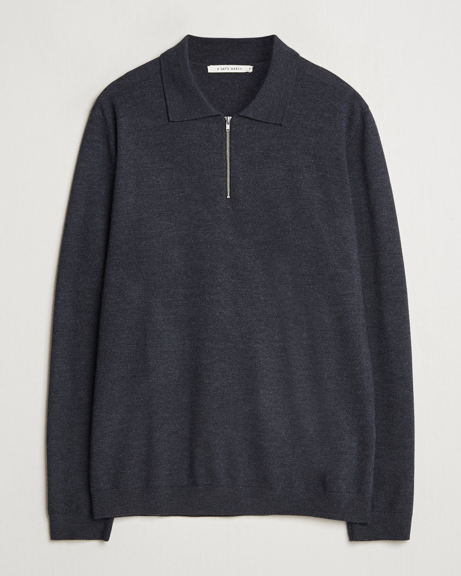 Herren | Pullover | A Day's March | Thompson Merino Half-Zip Polo Anthracite