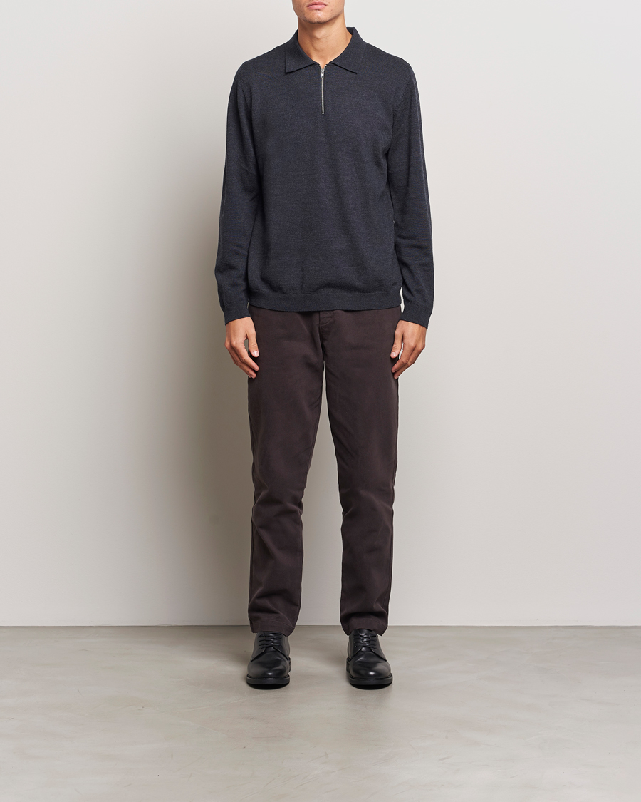 Herren | Pullover | A Day's March | Thompson Merino Half-Zip Polo Anthracite