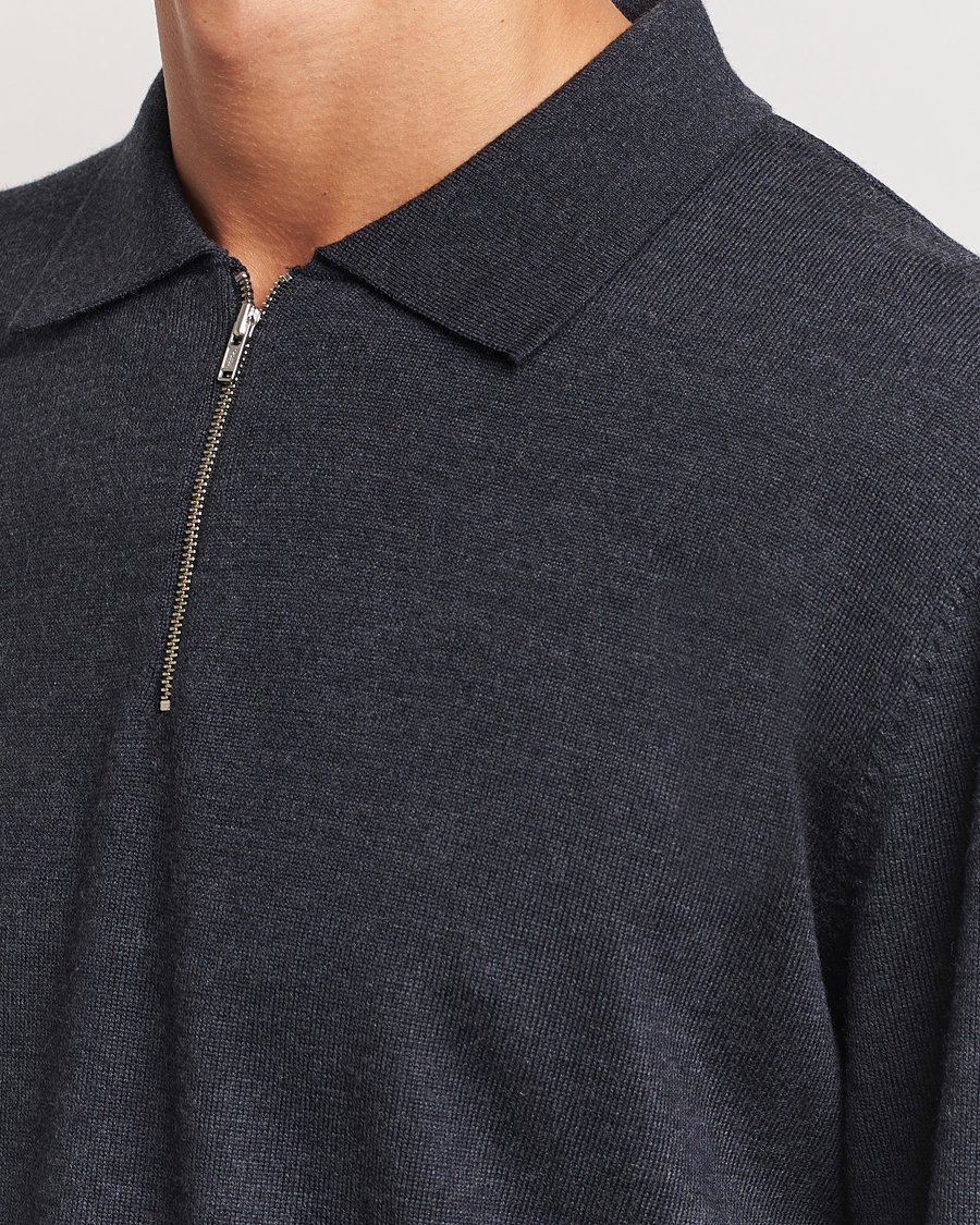 Herren | Pullover | A Day's March | Thompson Merino Half-Zip Polo Anthracite