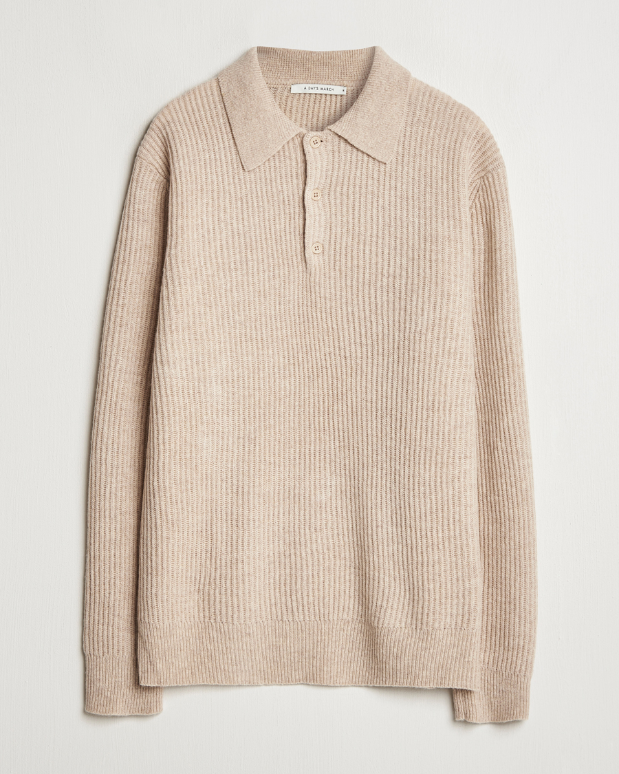 Herren | Pullover | A Day's March | Dover Lambswool Polo Sand Melange
