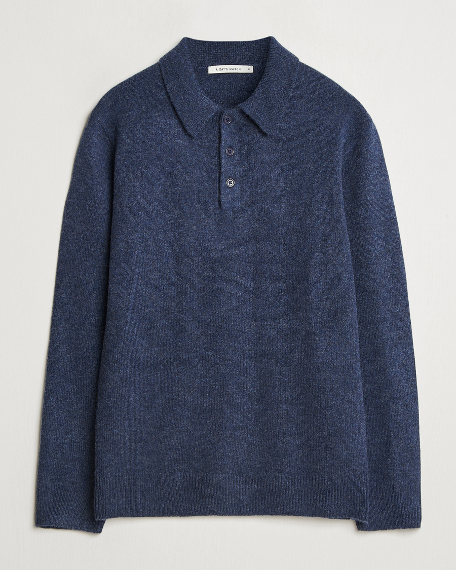 Herren | Pullover | A Day's March | Avoch Lambswool Polo Navy Melange