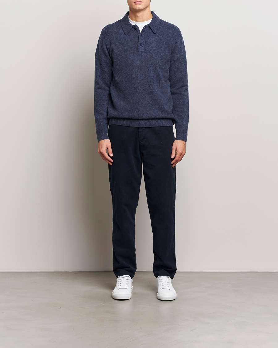 Herren | Pullover | A Day's March | Avoch Lambswool Polo Navy Melange