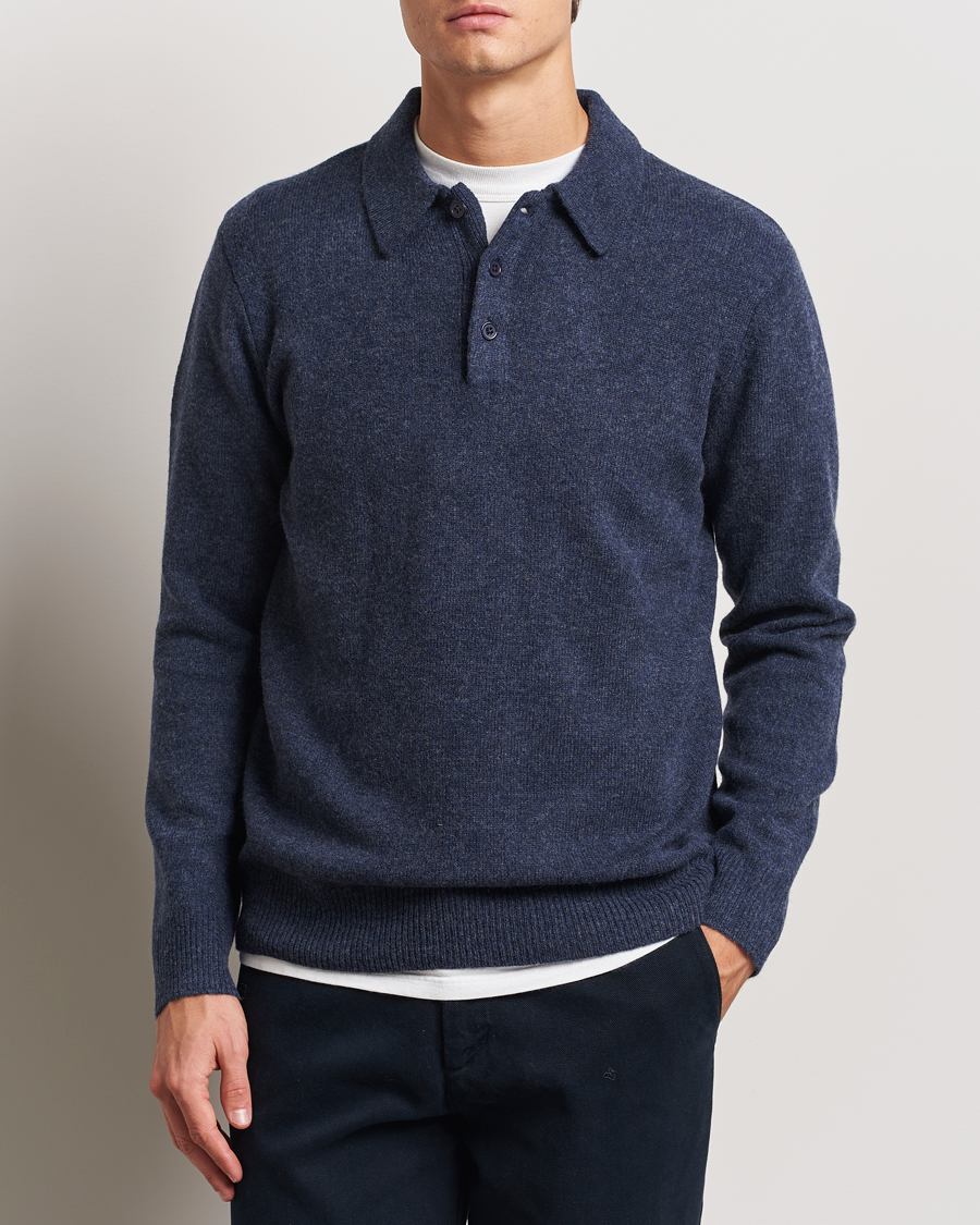 Herren | Pullover | A Day's March | Avoch Lambswool Polo Navy Melange
