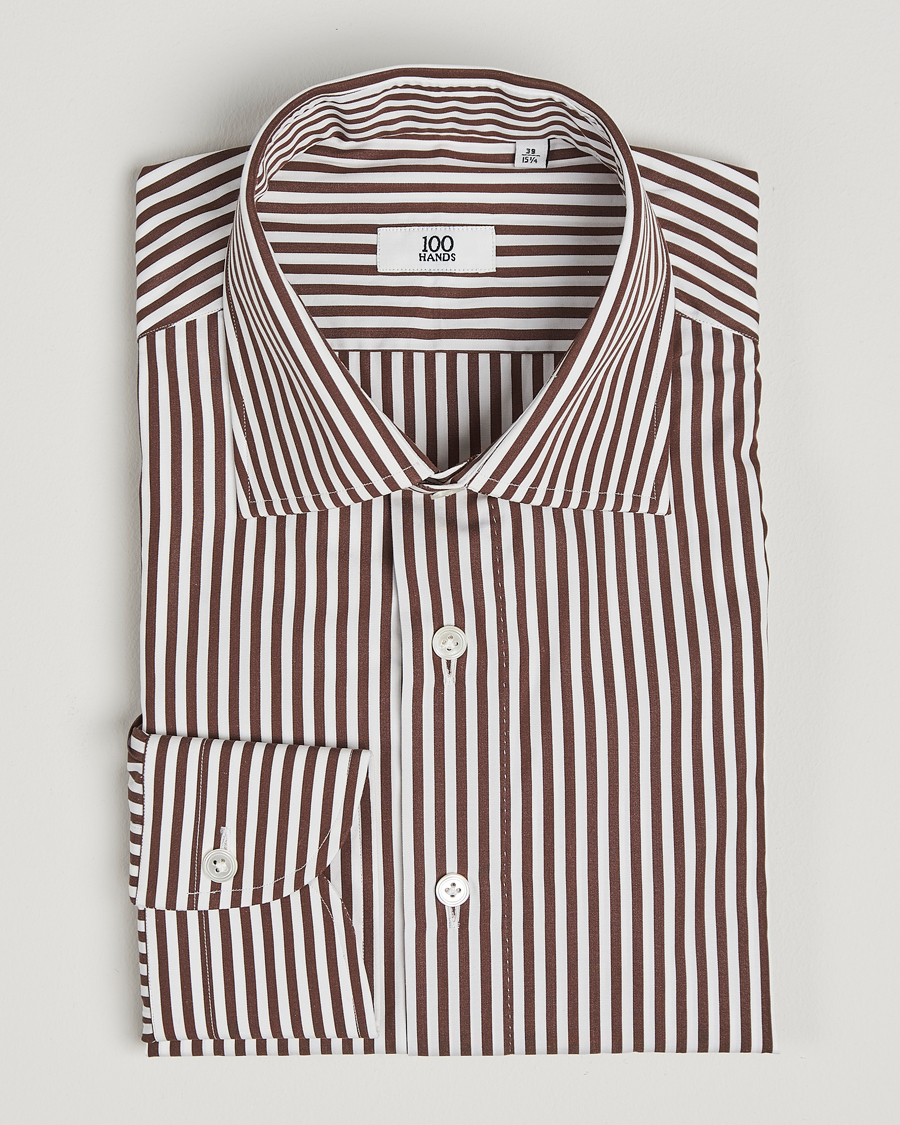 Herren | Hemden | 100Hands | Striped Cut Away Cotton Shirt Brown