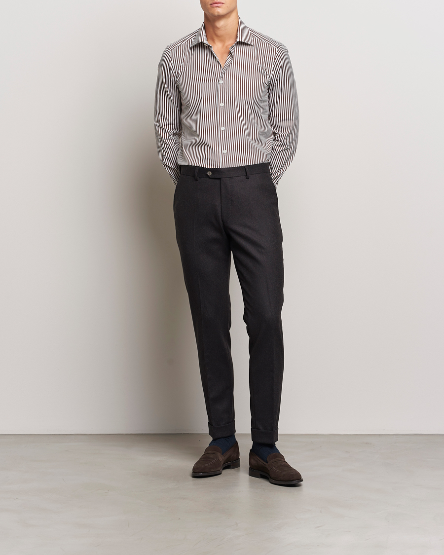 Herren | Hemden | 100Hands | Striped Cut Away Cotton Shirt Brown