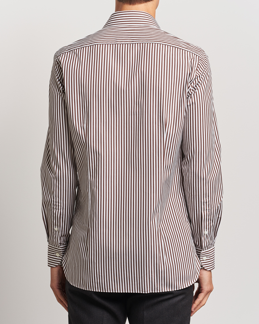 Herren | Hemden | 100Hands | Striped Cut Away Cotton Shirt Brown