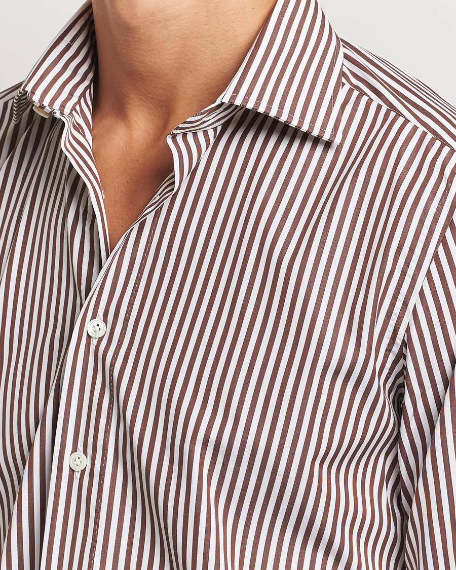 Herren | Hemden | 100Hands | Striped Cut Away Cotton Shirt Brown