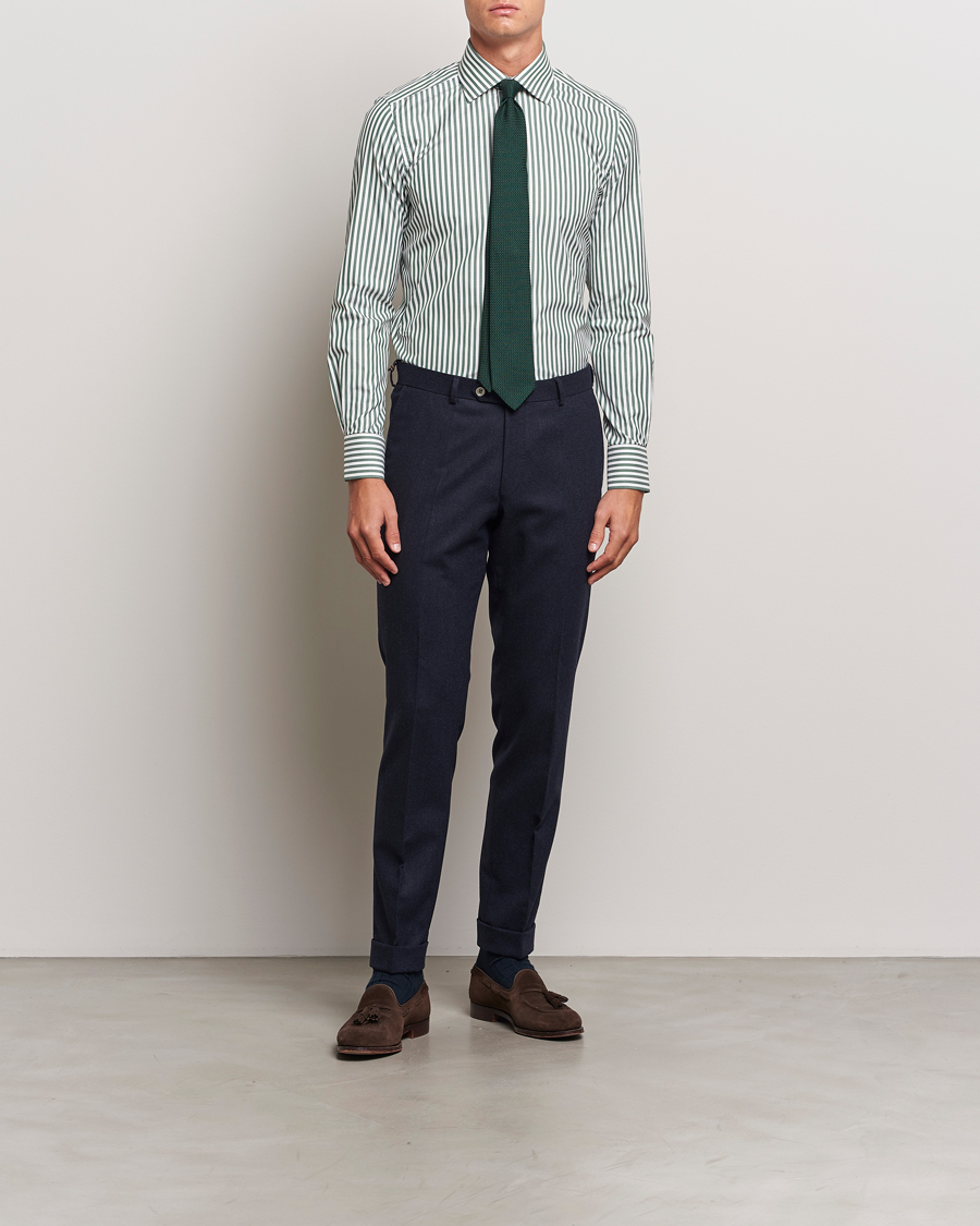 Herren | Hemden | 100Hands | Striped Cut Away Cotton Shirt Green