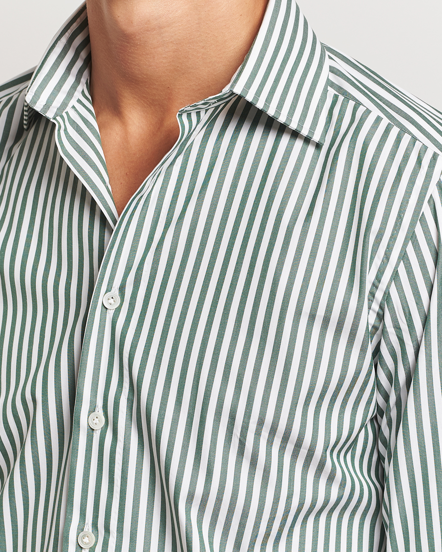 Herren | Hemden | 100Hands | Striped Cut Away Cotton Shirt Green