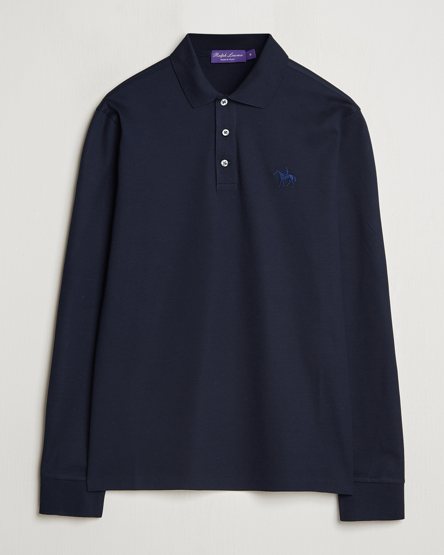 Herren | Pullover | Ralph Lauren Purple Label | Mercerized Cotton Long Sleeve Polo Chairman Navy
