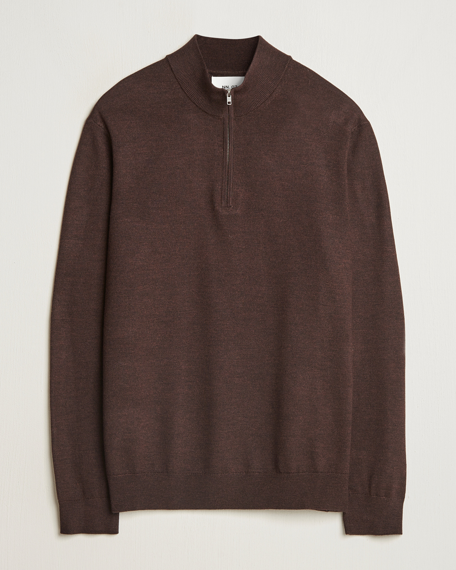 Herren | Pullover | NN07 | Sergio Merino Knitted Half Zip Brown Melange