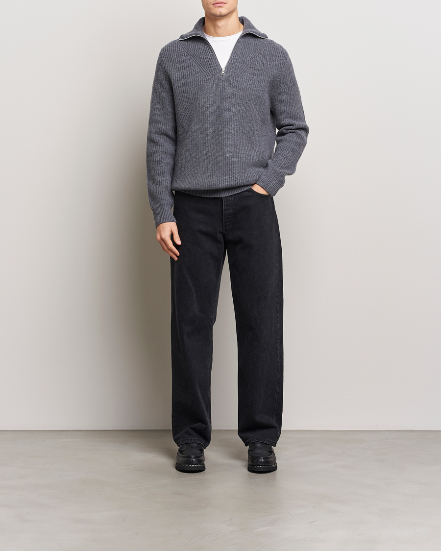 Herren | Pullover | Samsøe Samsøe | Jacks Merino Rib Knitted Half Zip Charcoal