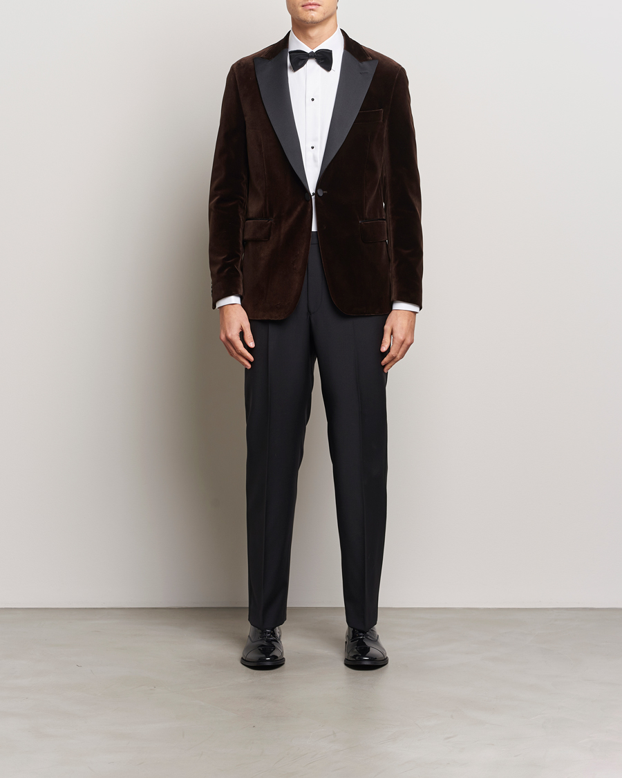 Herren | Sakkos | Oscar Jacobson | Frampton Velvet Tuxedo Blazer Brown