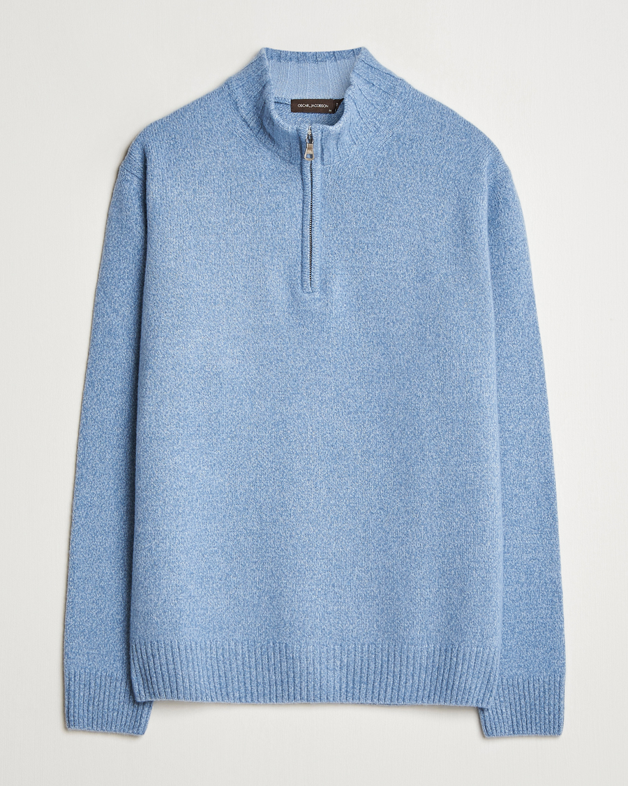 Herren | Pullover | Oscar Jacobson | Paul Wool/Cashmere Melange Half Zip Light Blue