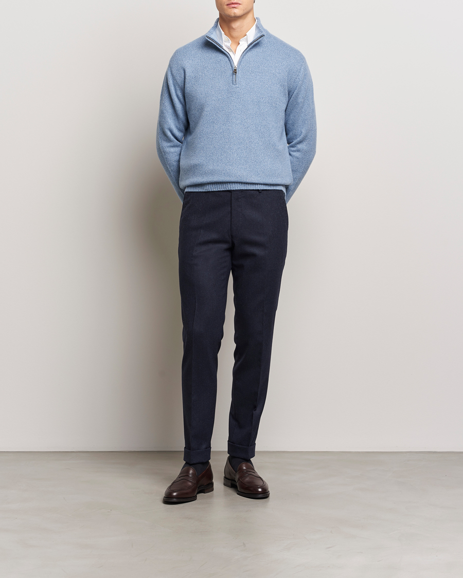 Herren | Pullover | Oscar Jacobson | Paul Wool/Cashmere Melange Half Zip Light Blue