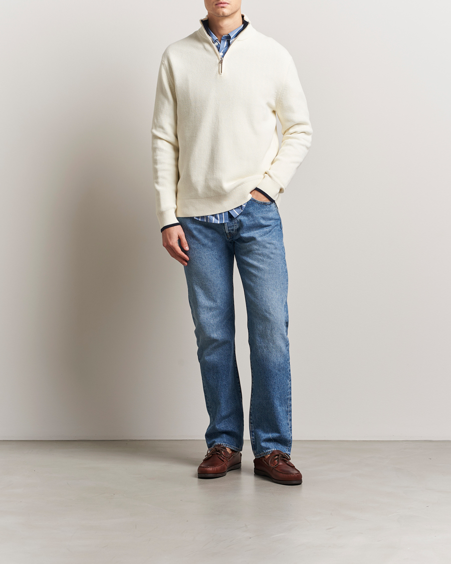 Herren | Pullover | GANT | Ribbed Cotton Half Zip Cream