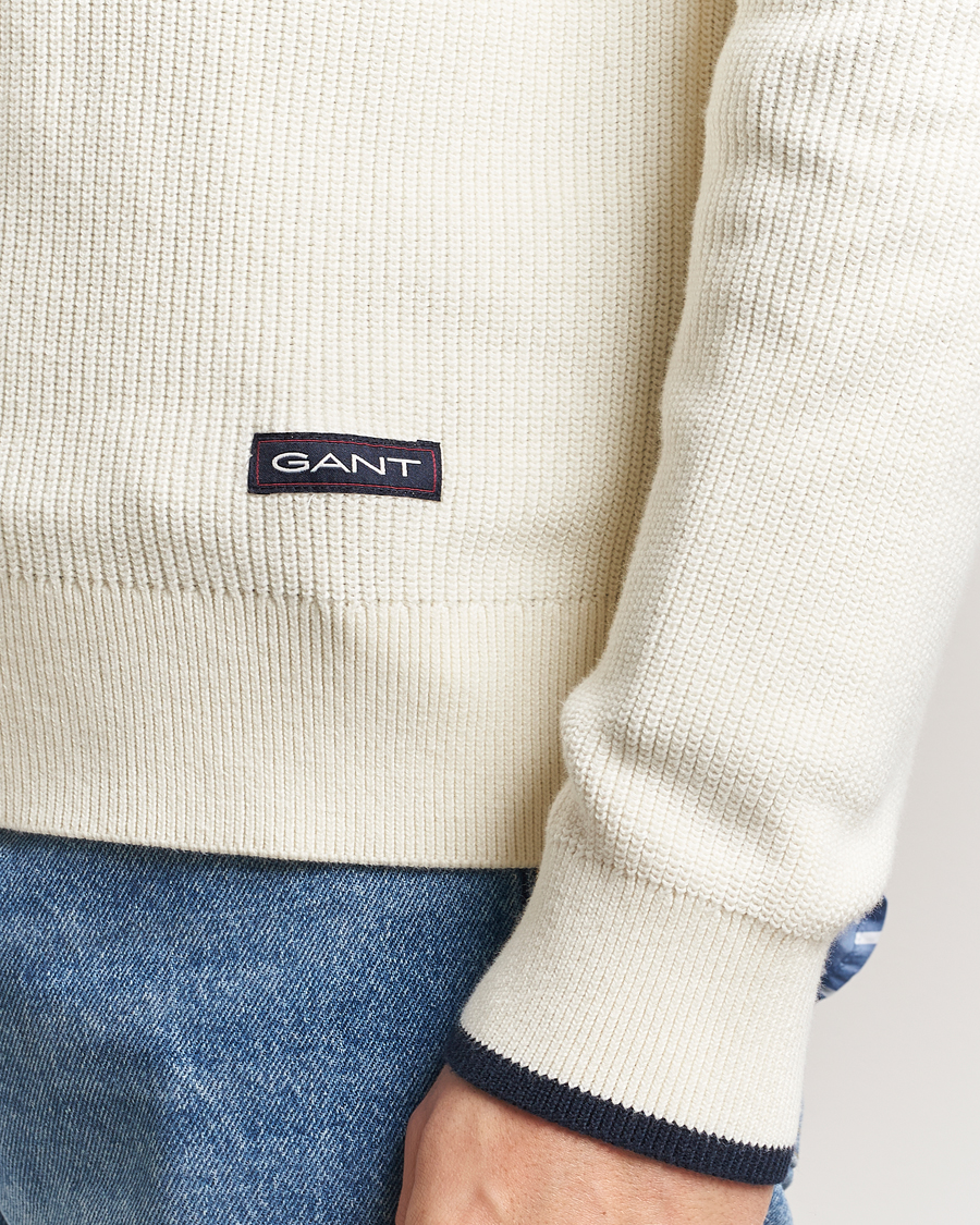 Herren | Pullover | GANT | Ribbed Cotton Half Zip Cream