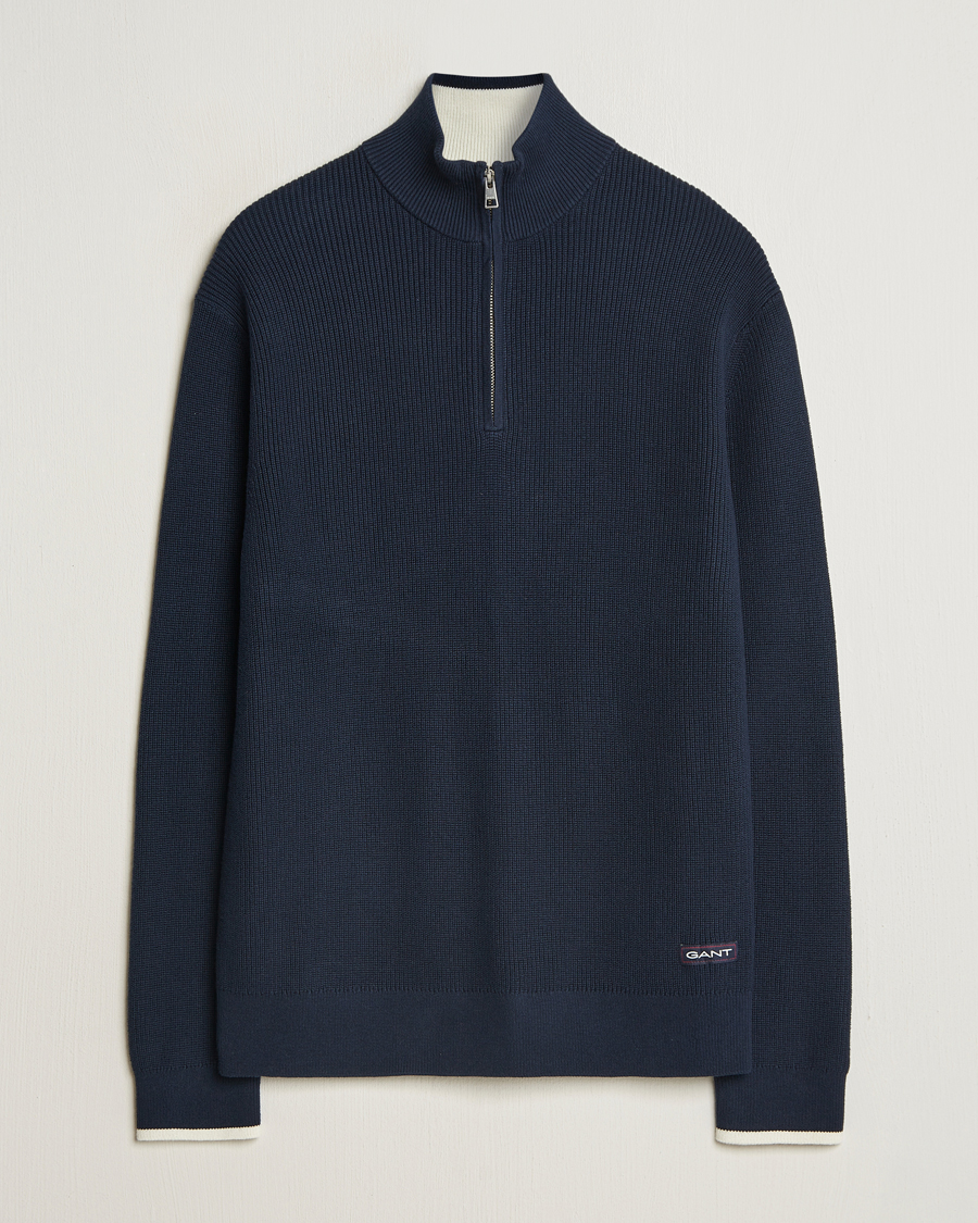 Herren | Pullover | GANT | Ribbed Cotton Half Zip Evening Blue