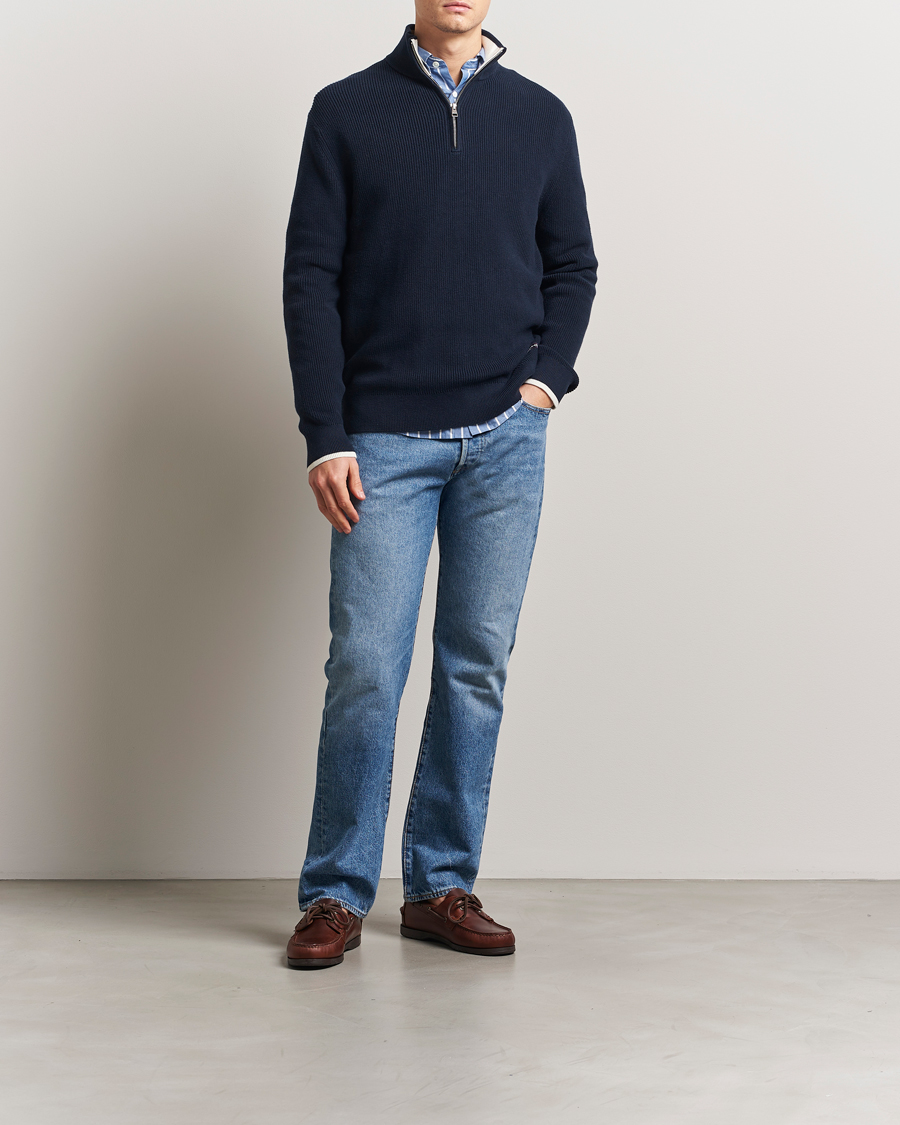 Herren | Pullover | GANT | Ribbed Cotton Half Zip Evening Blue