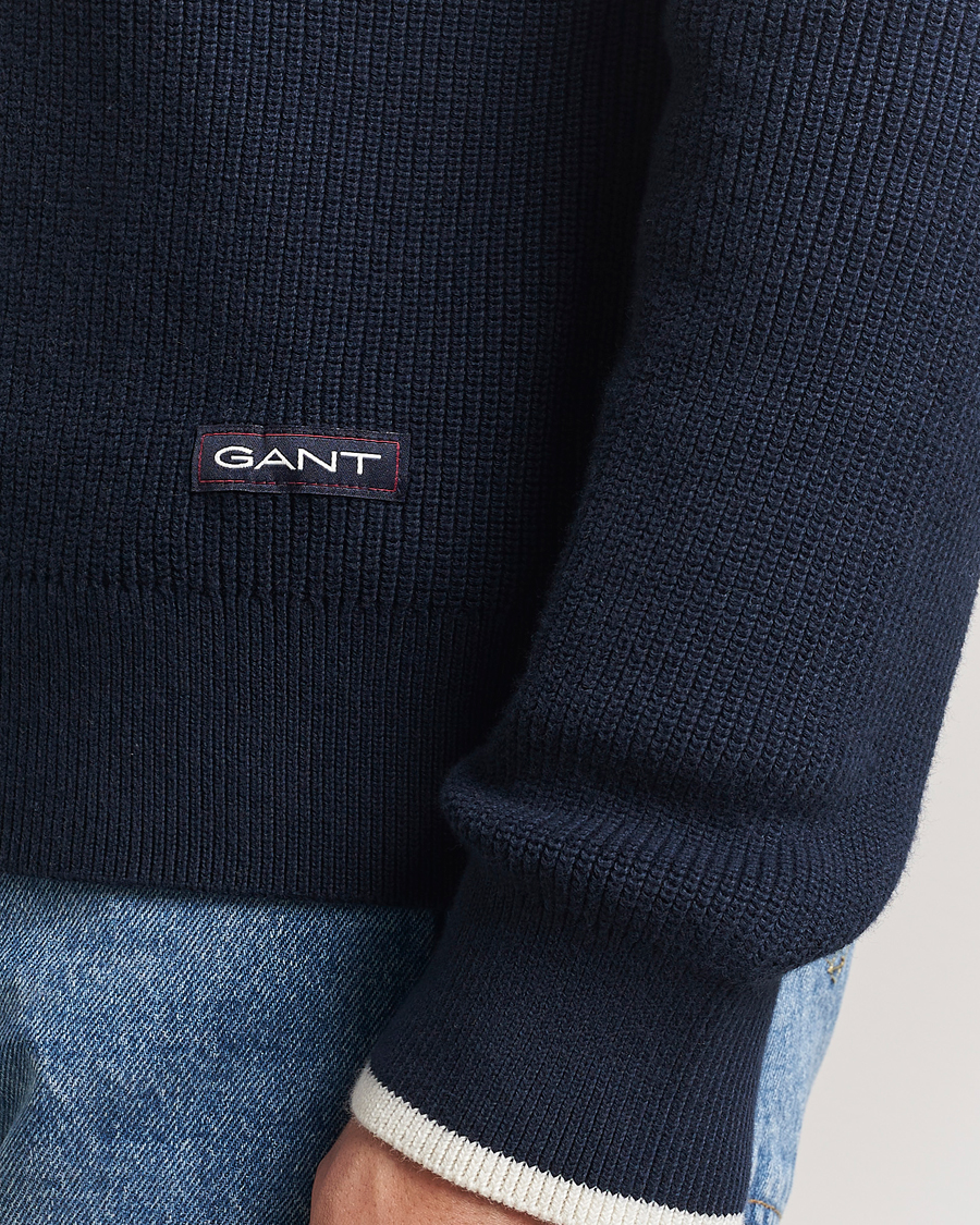 Herren | Pullover | GANT | Ribbed Cotton Half Zip Evening Blue