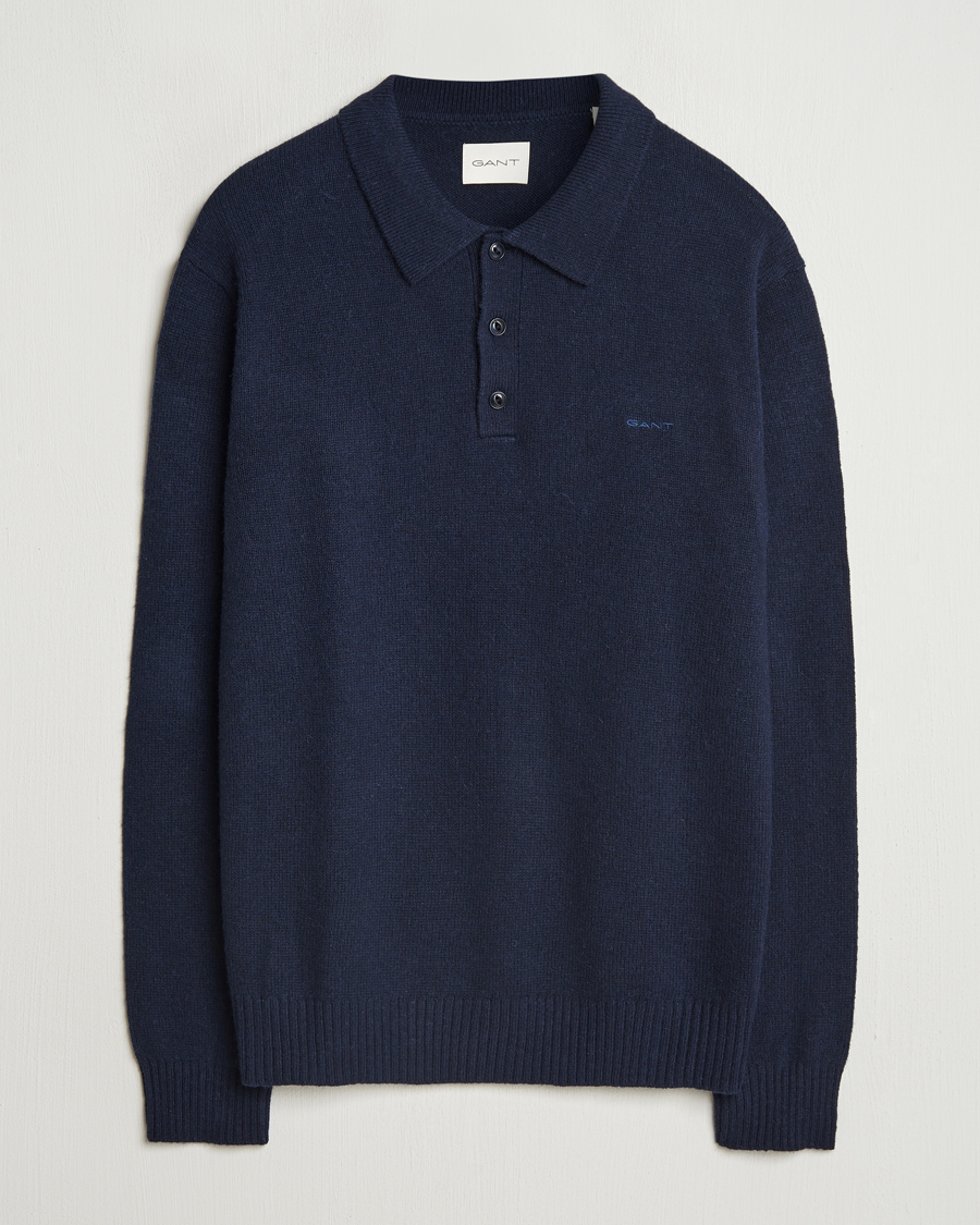 Herren | Pullover | GANT | Knitted Wool Polo Evening Blue