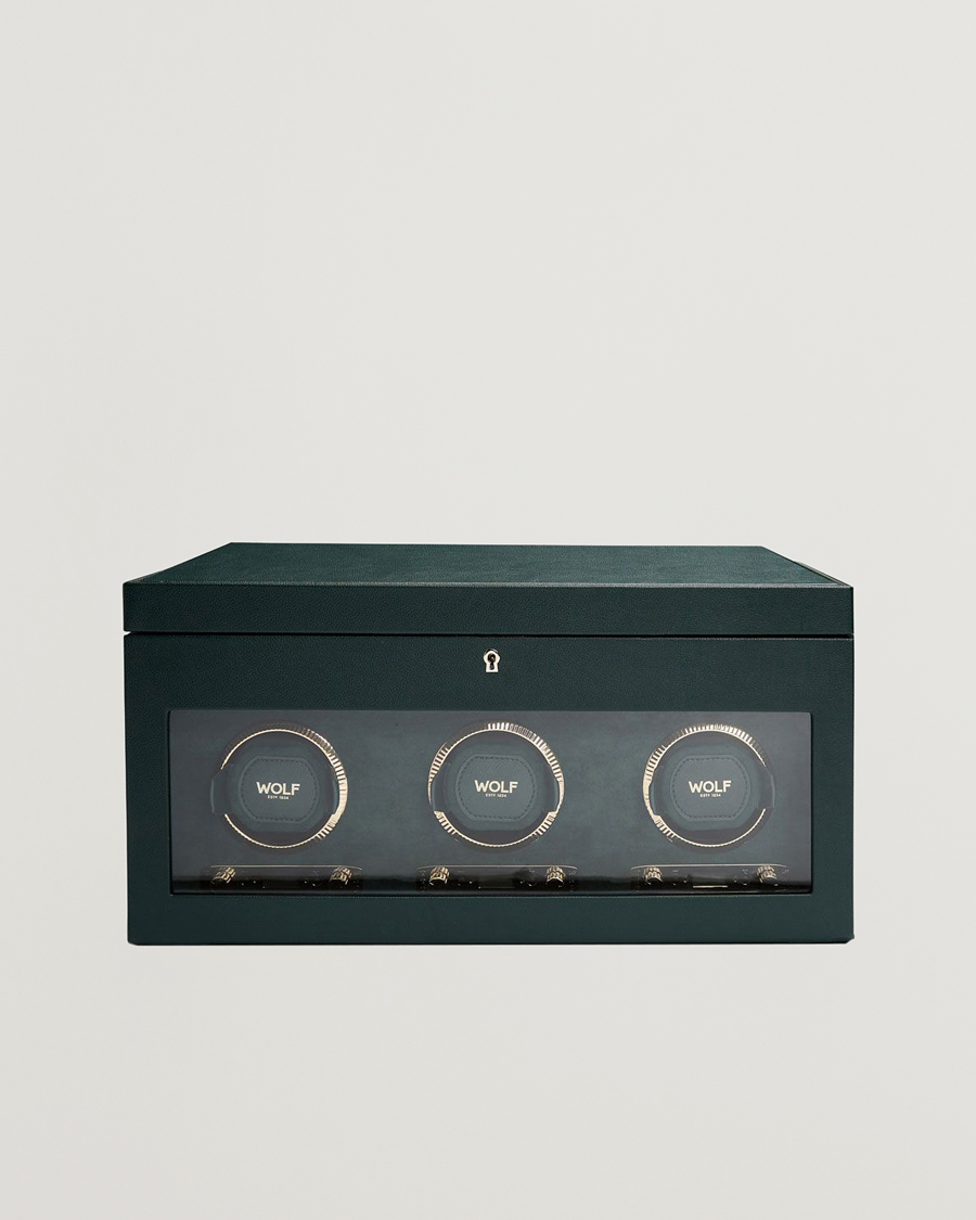 Herren | WOLF British Racing Triple Watch Winder With Storage Green | WOLF | British Racing Triple Watch Winder With Storage Green