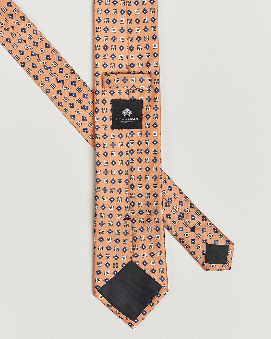 Herren | Amanda Christensen Box Set Printed Silk 8cm Tie With Pocket Square Orange | Amanda Christensen | Box Set Printed Silk 8cm Tie With Pocket Square Orange
