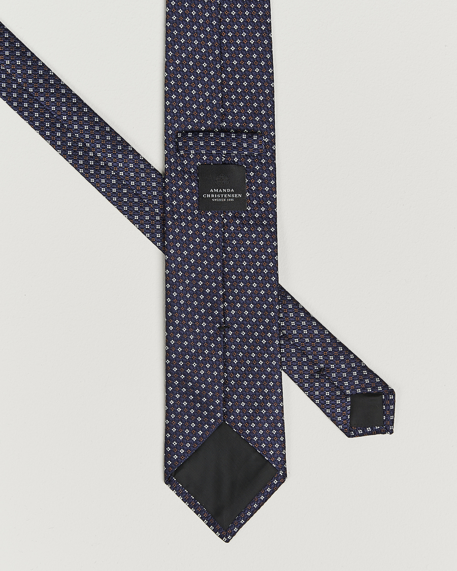 Herren | Amanda Christensen Silk Printed Flower 8cm Tie Navy | Amanda Christensen | Silk Printed Flower 8cm Tie Navy
