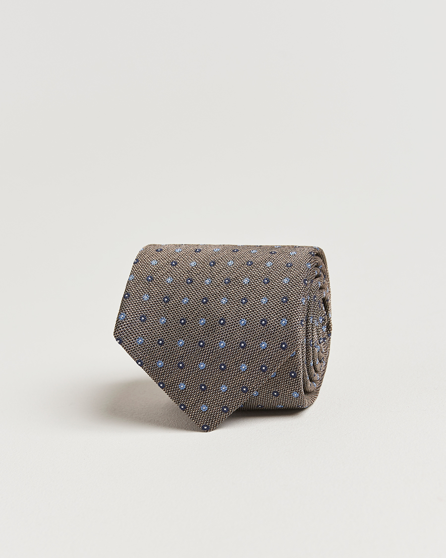 Herren | Amanda Christensen Silk Reps Printed Flower 8cm Tie Brown | Amanda Christensen | Silk Reps Printed Flower 8cm Tie Brown