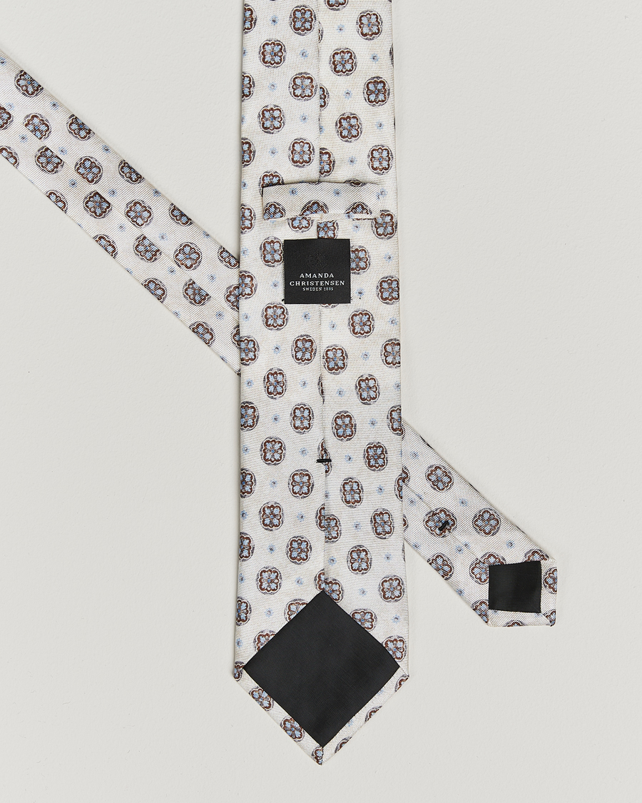 Herren | Amanda Christensen Silk Oxford Printed Flower 8cm Tie Cream | Amanda Christensen | Silk Oxford Printed Flower 8cm Tie Cream