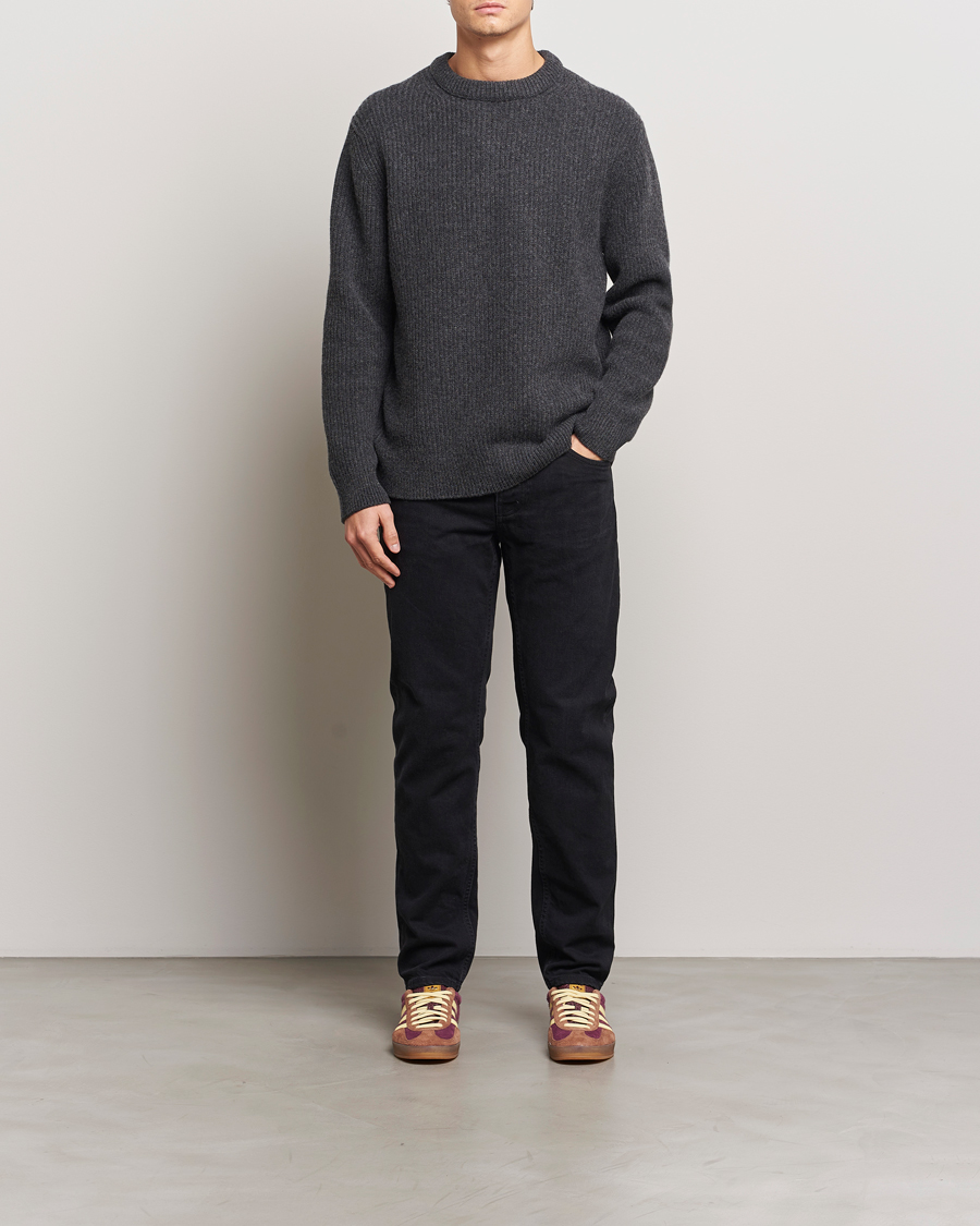 Herren | Pullover | Nudie Jeans | August Wool Rib Knitted Sweater Antracite Melange