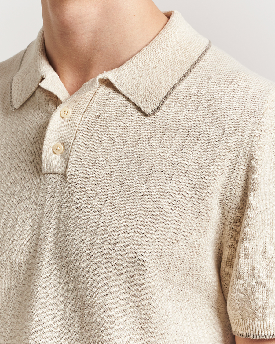 Herren | Poloshirts | Filippa K | Linen Cotton Knitted Polo Cream White