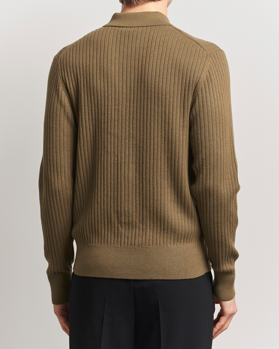Herren | Pullover | Filippa K | Cotton Merino Ribbed Knitted Cardigan Olive Green