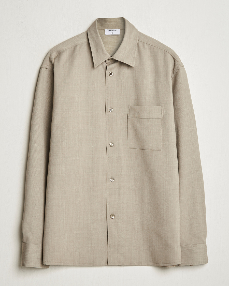 Herren | Hemden | Filippa K | Boxy Wool Twill Shirt Sage Melange