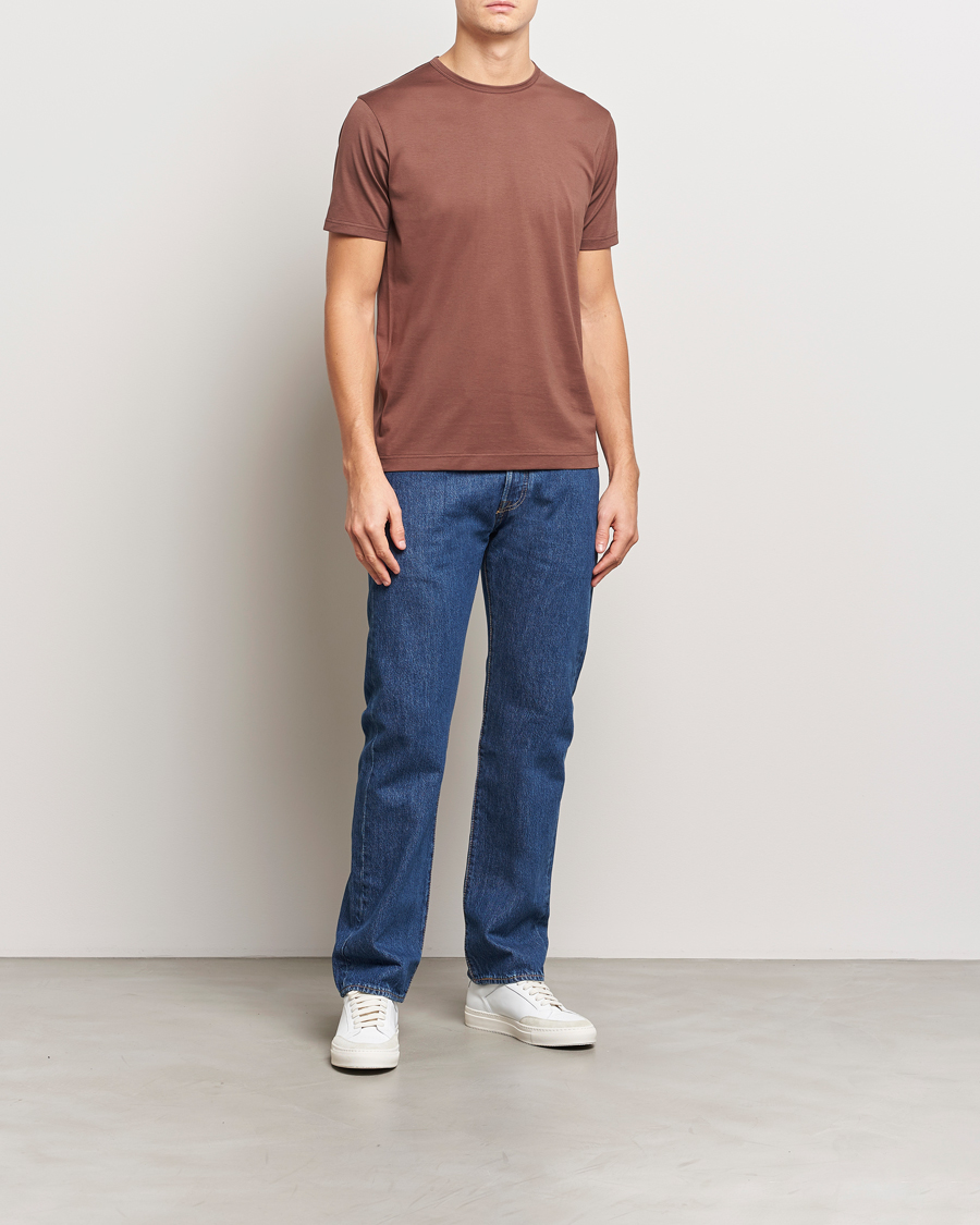Herren | T-Shirts | Sunspel | Crew Neck Q82 Cotton T-Shirt Cocoa Brown