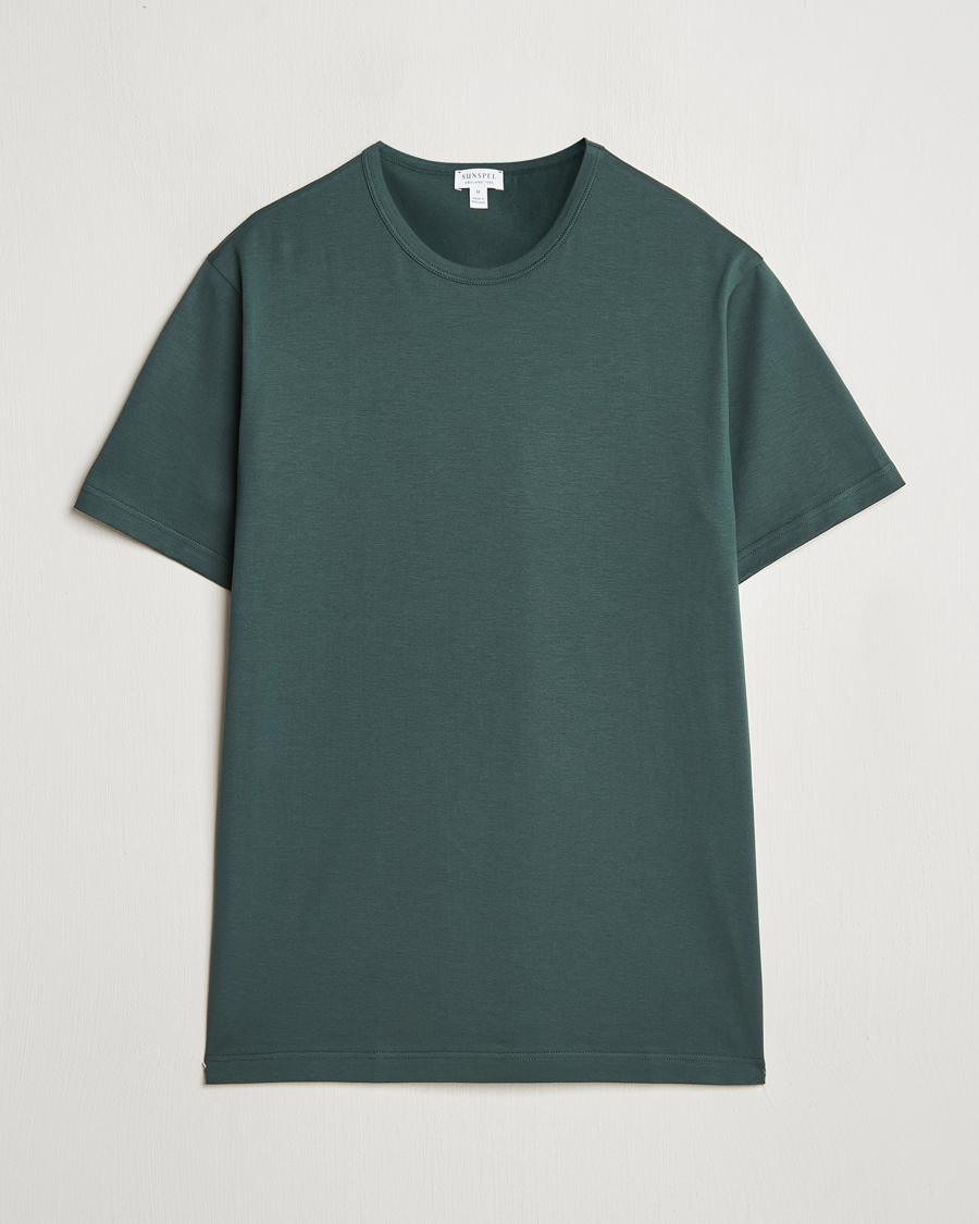 Herren | T-Shirts | Sunspel | Crew Neck Q82 Cotton T-Shirt Holly Green