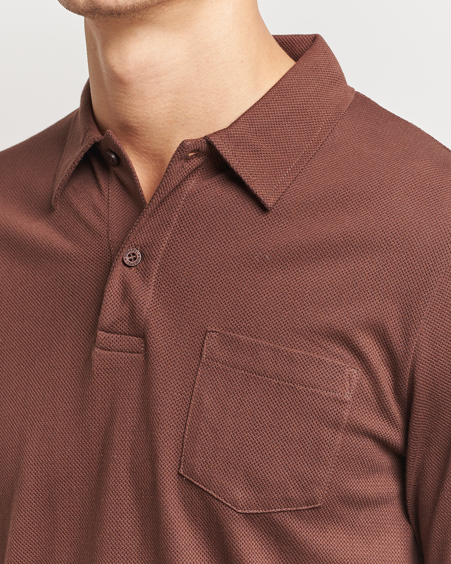 Herren | Pullover | Sunspel | Long Sleeve Riviera Polo Shirt Cocoa Brown
