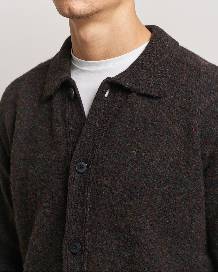 Herren | Pullover | Sunspel | Brushed Shetland Knitted Shirt Midnight Melange