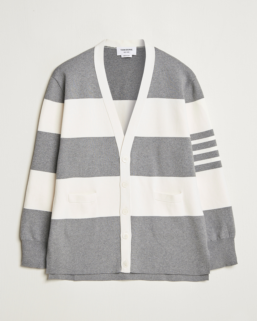 Herren | Pullover | Thom Browne | Rugby Stripe Cotton Cardigan Grey/White