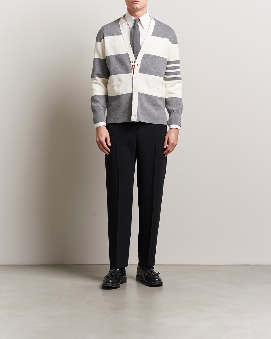 Herren | Pullover | Thom Browne | Rugby Stripe Cotton Cardigan Grey/White