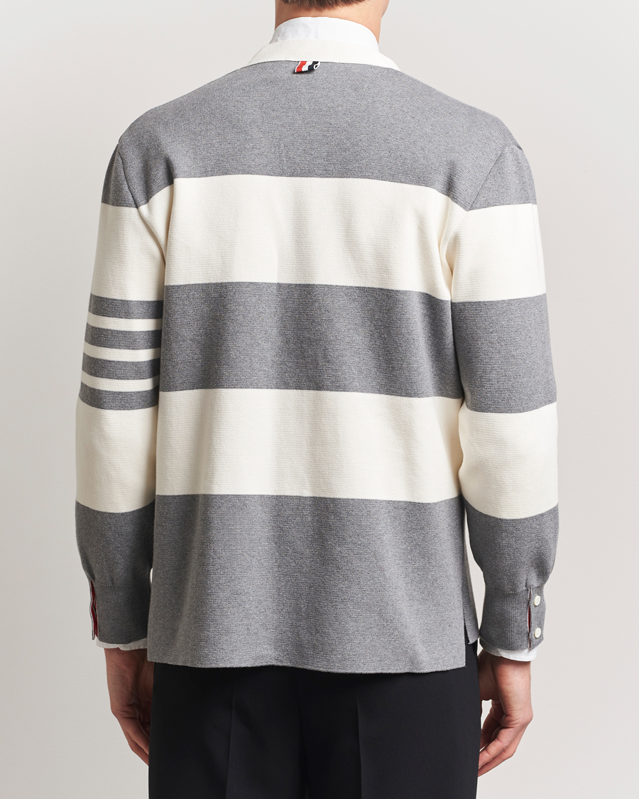 Herren | Pullover | Thom Browne | Rugby Stripe Cotton Cardigan Grey/White