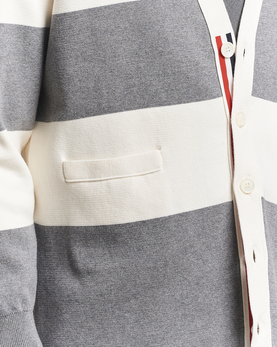 Herren | Pullover | Thom Browne | Rugby Stripe Cotton Cardigan Grey/White