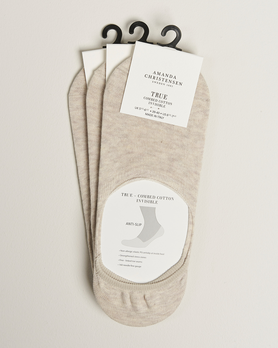 Herren | Unterwäsche | Amanda Christensen | 3-Pack True Cotton Invisible Socks Sand Melange