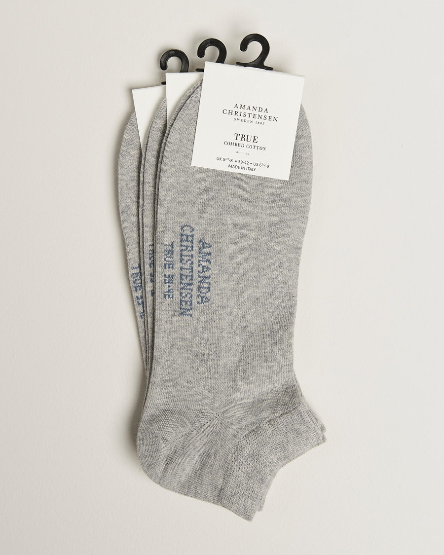 Herren | Unterwäsche | Amanda Christensen | 3-Pack True Cotton Sneaker Socks Light Grey Melange
