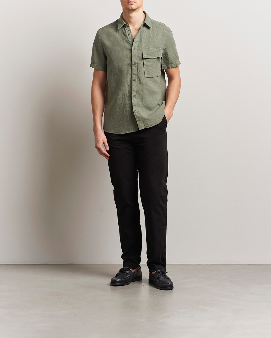 Herren | Hemden | Belstaff | Scale Short Sleeve Linen Shirt Surplus Green